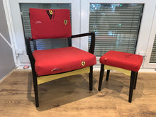 Load image into Gallery viewer, 1930’s Firmback Chair and Footstool in Genuine Ferrari Upholstery
